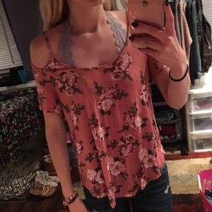 flower shirt with holes in shoulders