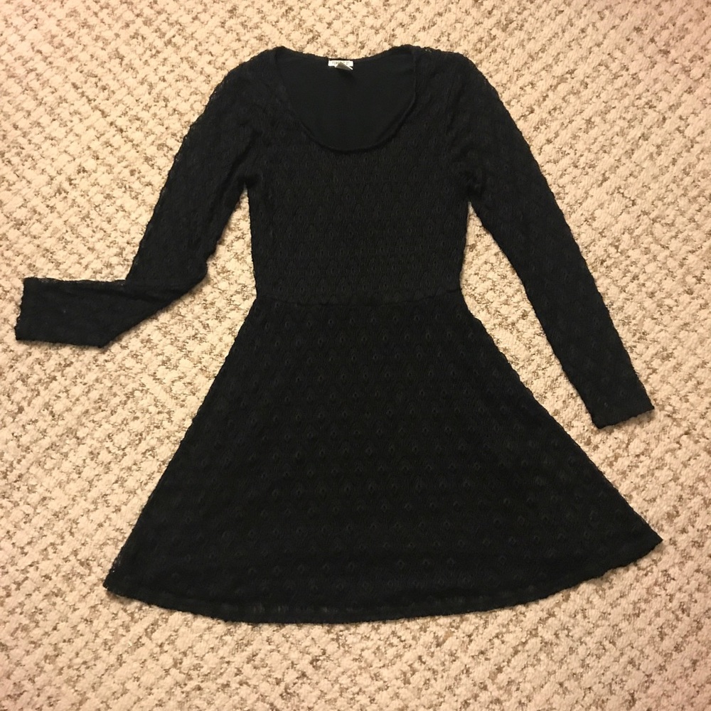 Pointelle Black Flare A line skater dress