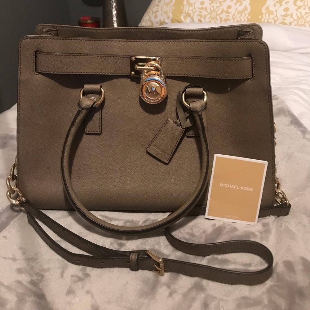 MIchael Kors dark dune saffiano leather hand bag