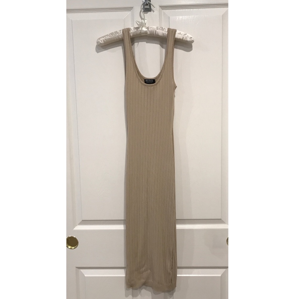 Ribbed Nude Midi Dress