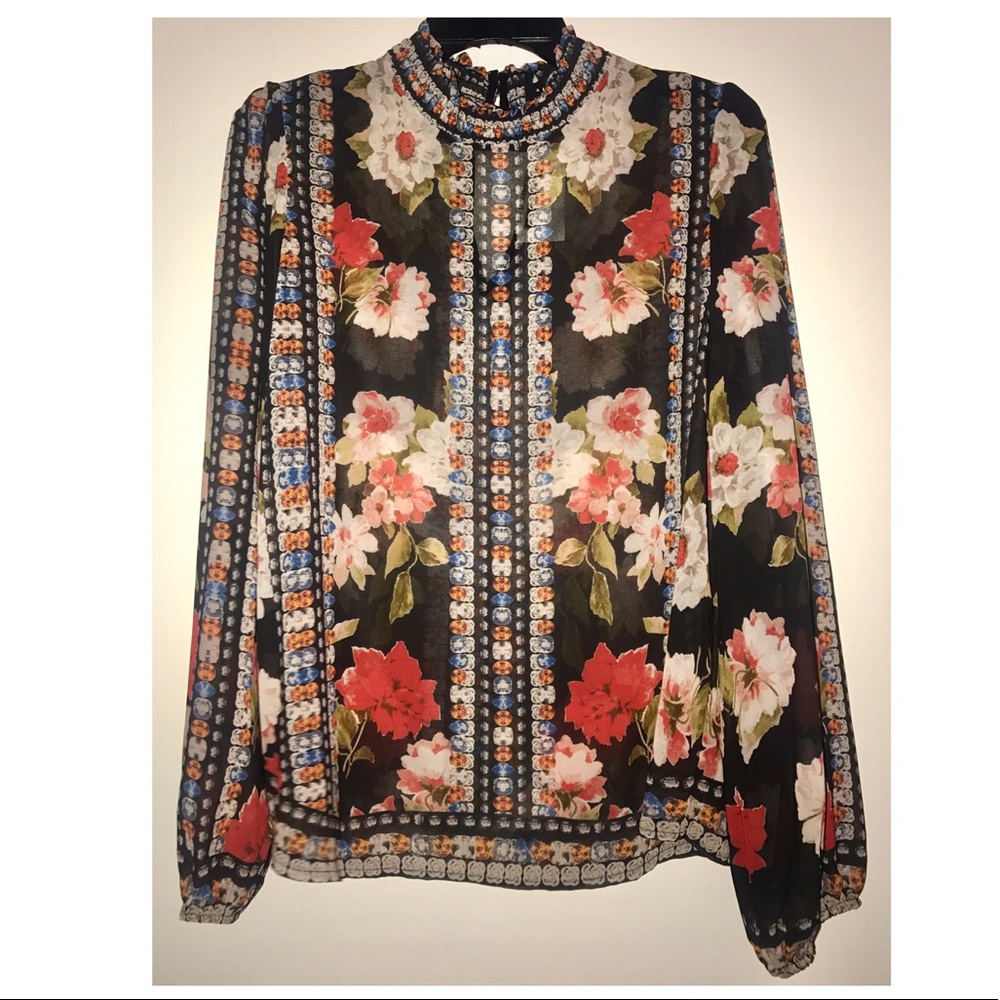 Floral Pattern Smock Neck Blouse