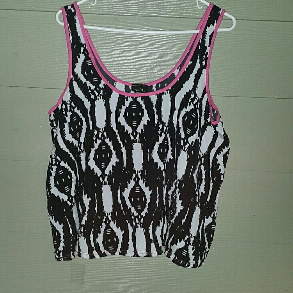 Rue 21 Black White Print with Hot Pink Tank Top