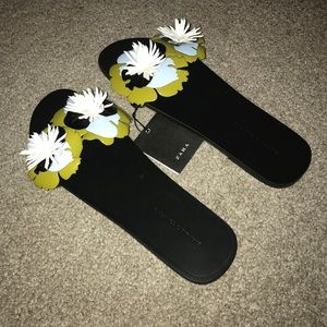 Zara Patent Leather Flower Slides