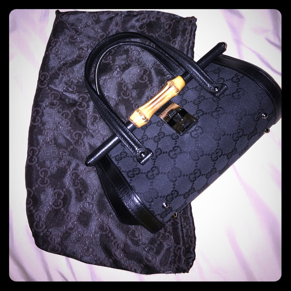 Gucci Small GG Canvas Bamboo Bullet Bag