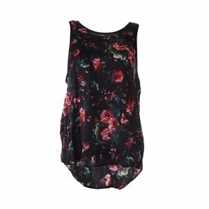 Charles Henry Faux Leather Trim Rose Floral Top
