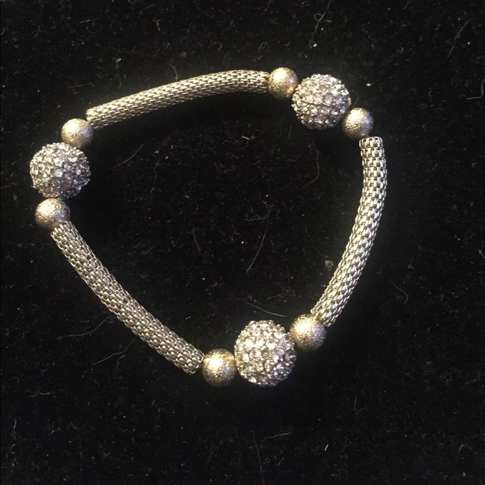 Silver stretch bracelet with pave balls