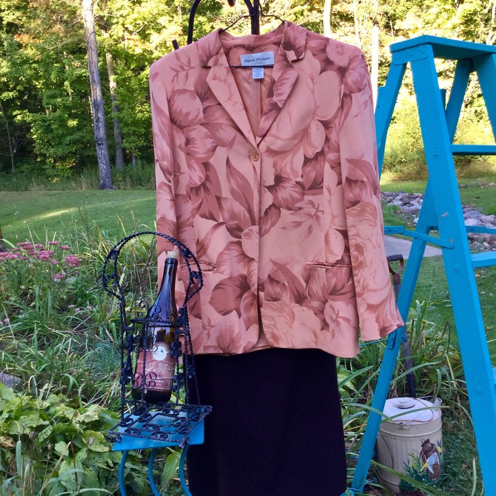 ⚜️ SILK BLAZER Coral & Chocolate Rena Rowan SZ 10