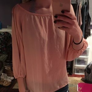 off the shoulder peach blouse