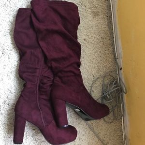 Suede Knee High Heeled Boots