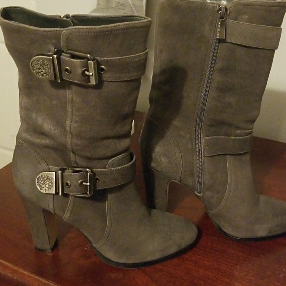 Grey leather boots