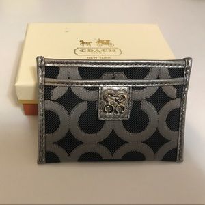 Coach Card Holder in Black & Grey Logo Print
