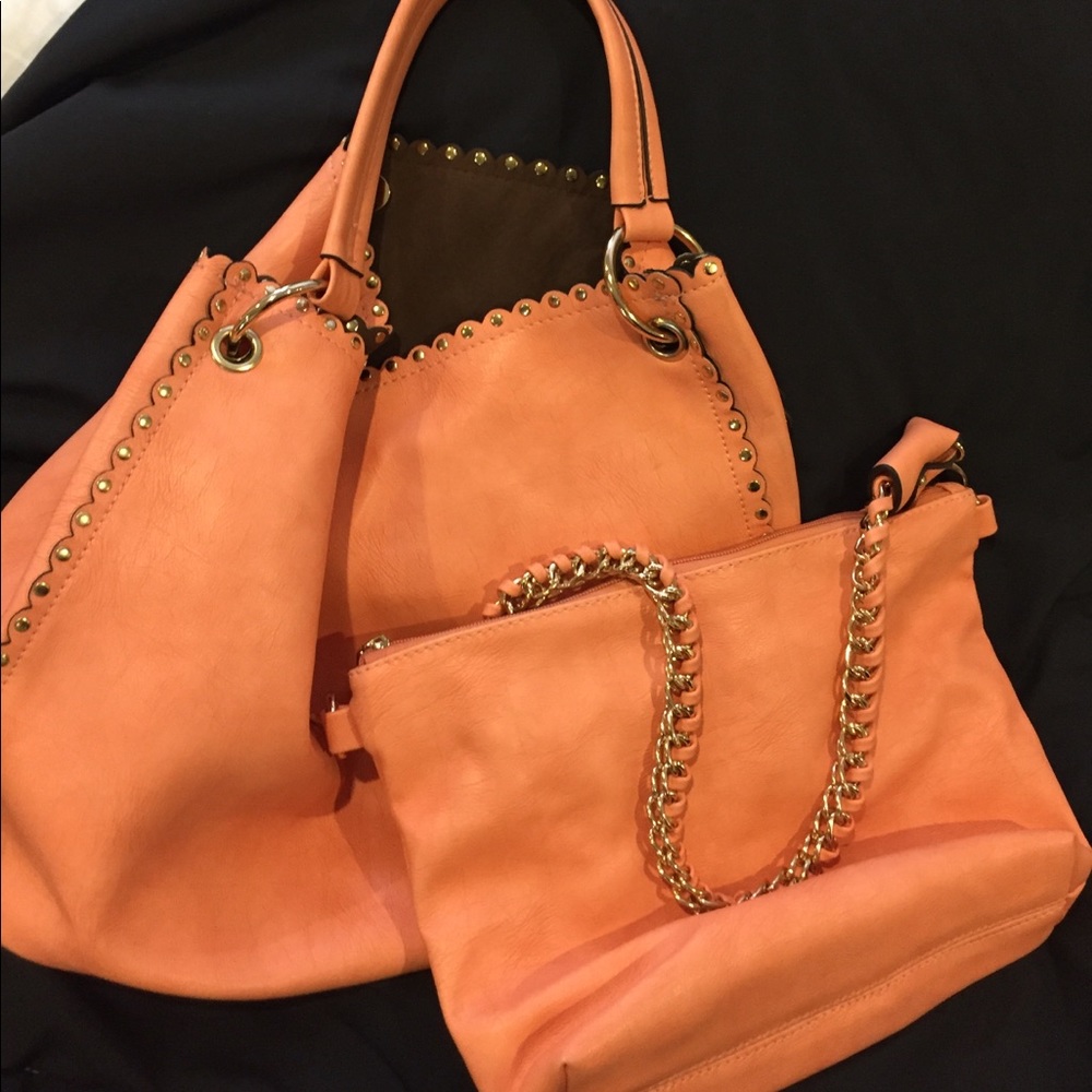 Coral tote and shoulder bag