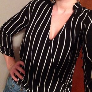 Charlotte Russe Black with White Stripe Blouse