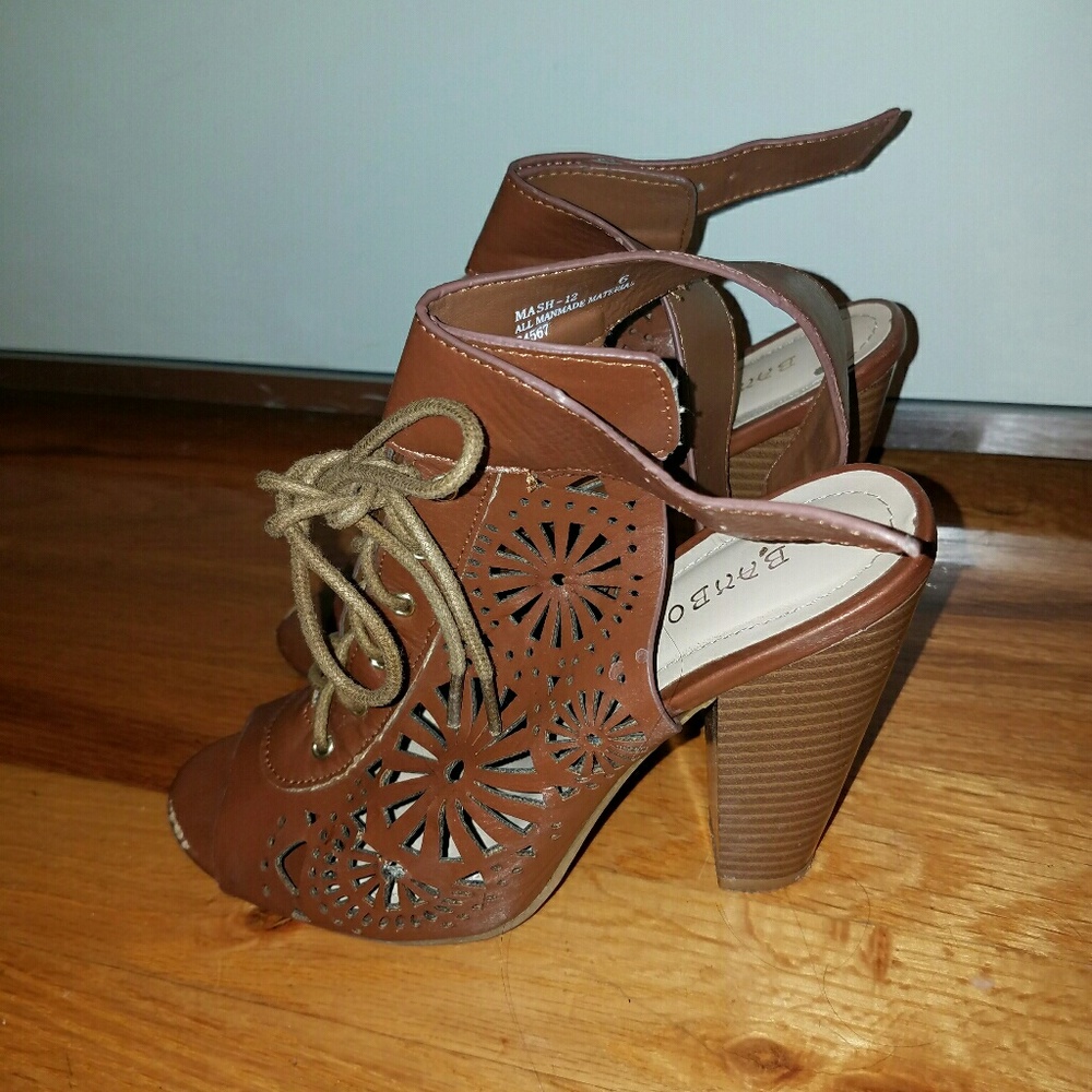 Bamboo Peep Toe Brown Heeled Sandals
