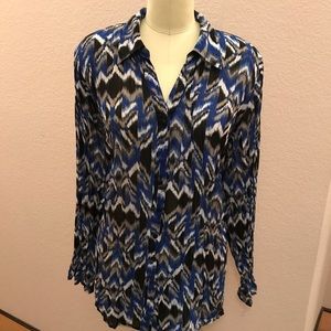 Blue and black button up blouse