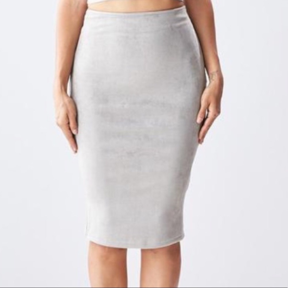 Grey faux suede pencil skirt