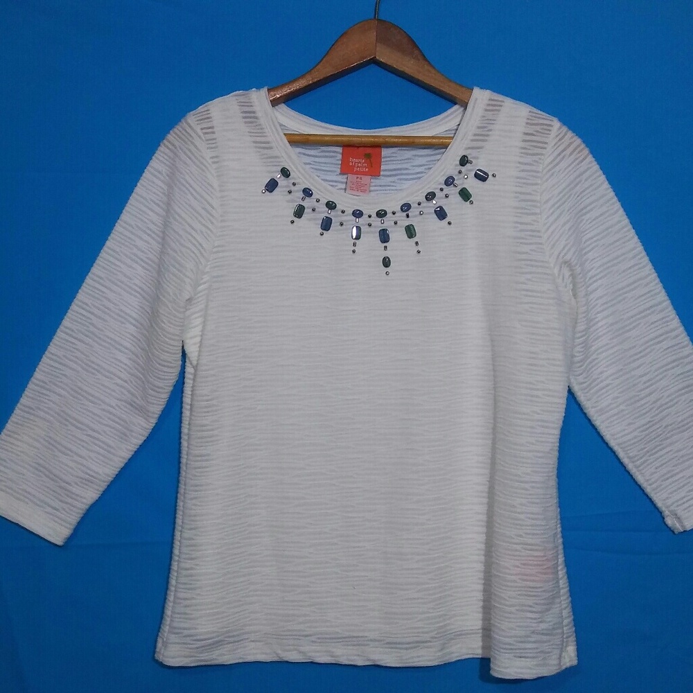 Heart of Palm White Blouse Medium Sleeve Petite