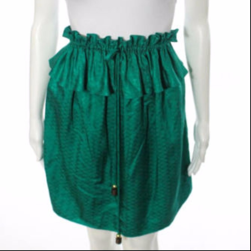 MILLY Herringbone Silk Drawstring Peplum Skirt
