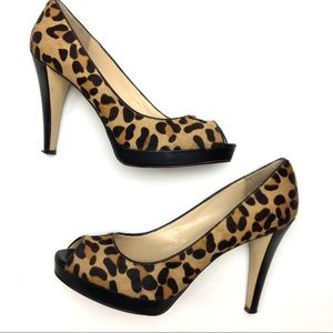 Calvin Klein leopard peep toe pump pony hair S 9.5 Calvin Klein leopard peep toe pump pony hair S 9.5