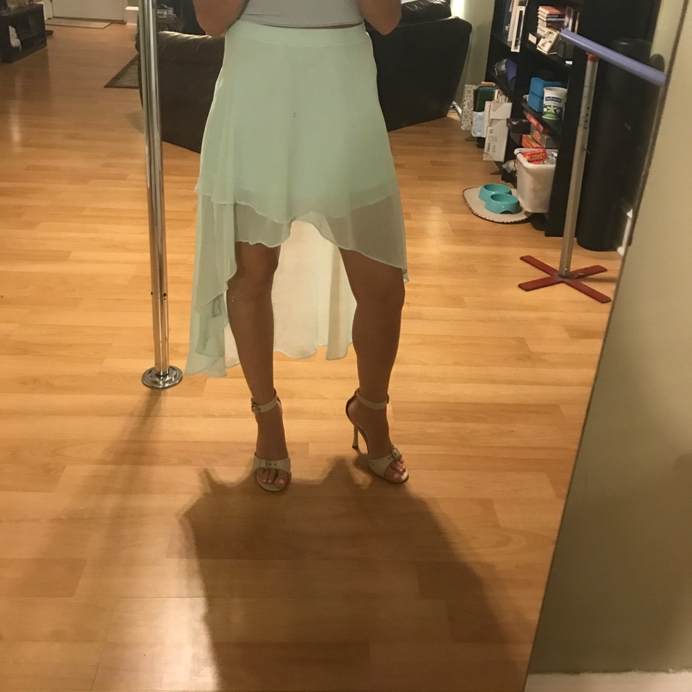 Sheer light blue hi low midi skirt