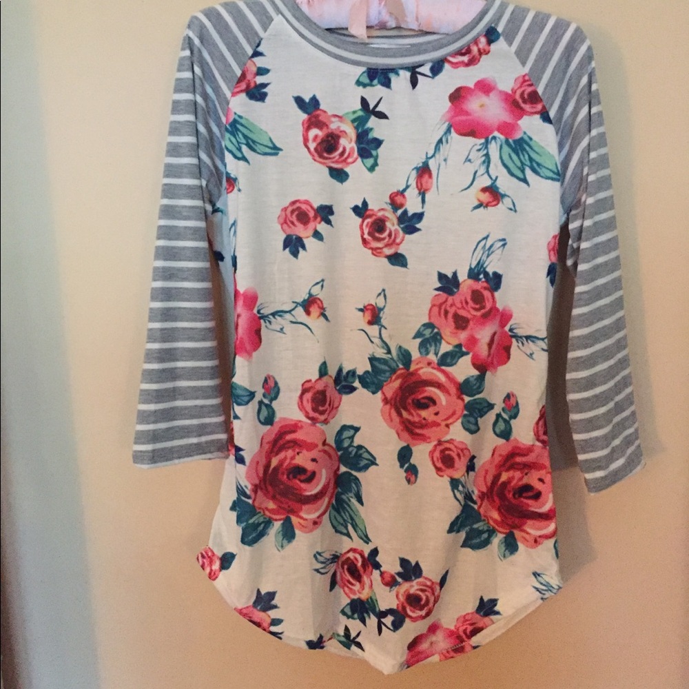 Floral striped baseball ringer tee