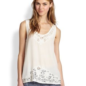 Joie white 100% silk white cut out tank top