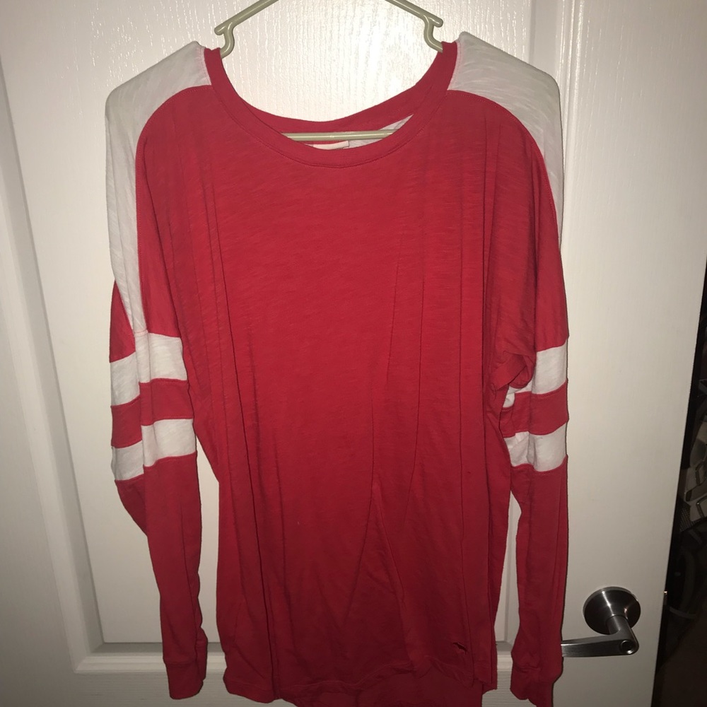 VS PINK red and white long sleeved shirt