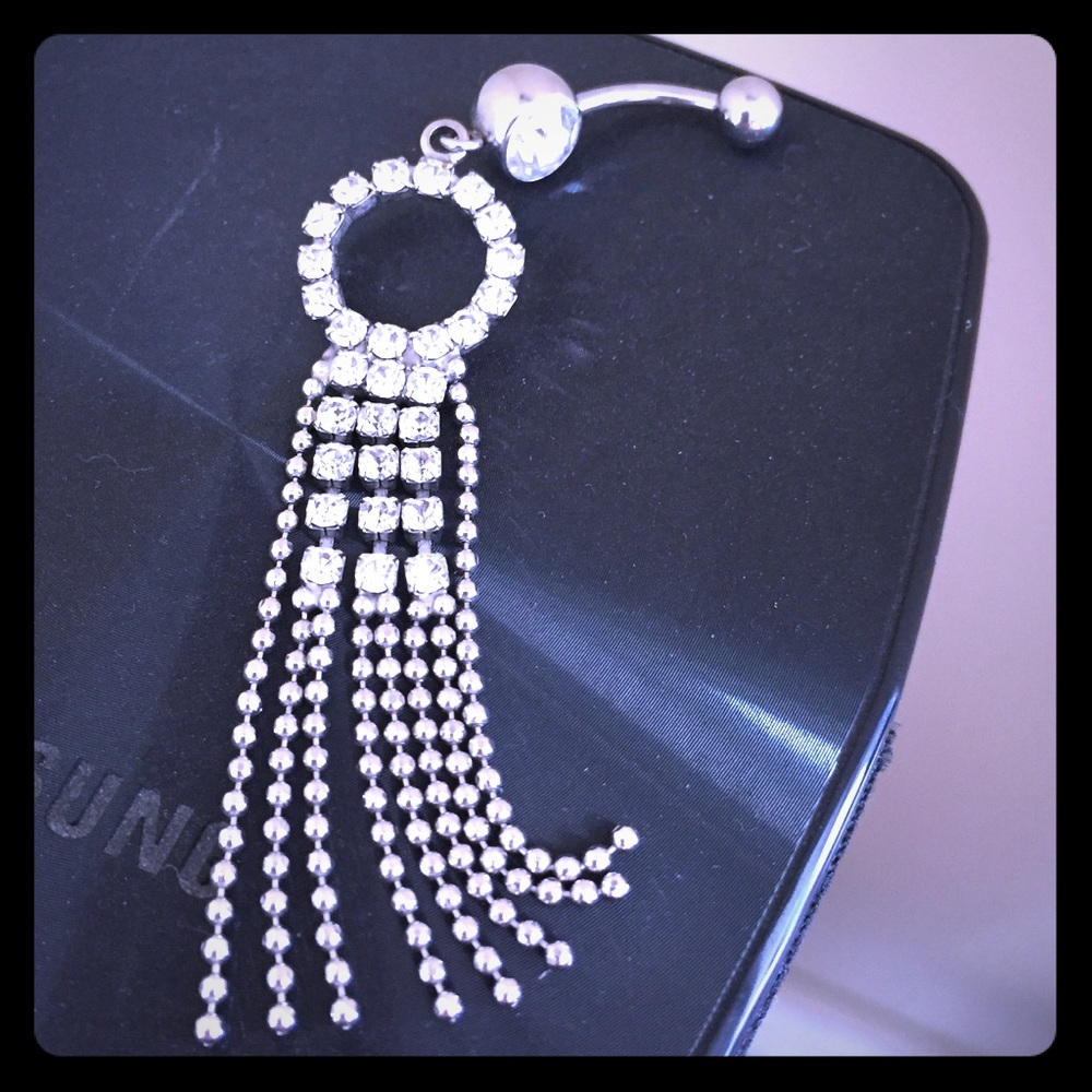 Beautiful Crystal waterfall silver belly ring ✔️