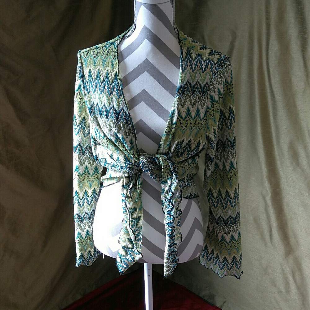 😺 Green/Blue/White Cropped Cardigan