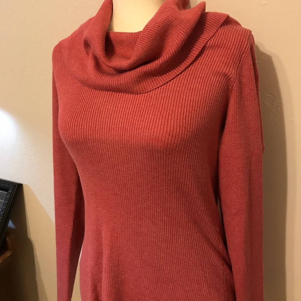 Rose pink cowl neck top. Perfect for fall!
