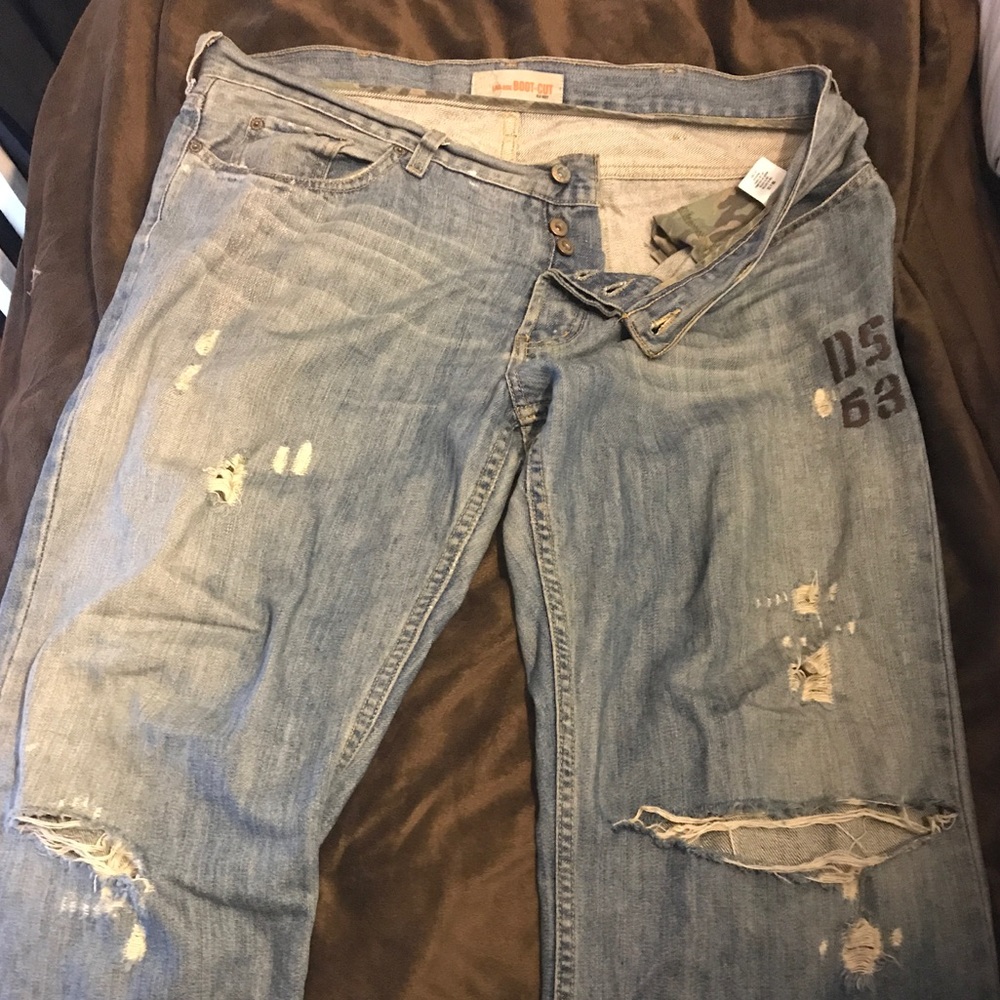 jeans, Old Navy, boot cut Distressed look.