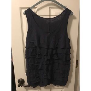 Ann Taylor LOFT Navy blue ruffled tank