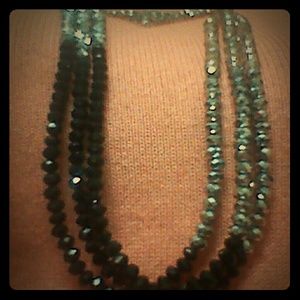 Kalifano long three strand black silver necklace. Kalifano long three strand black silver necklace.