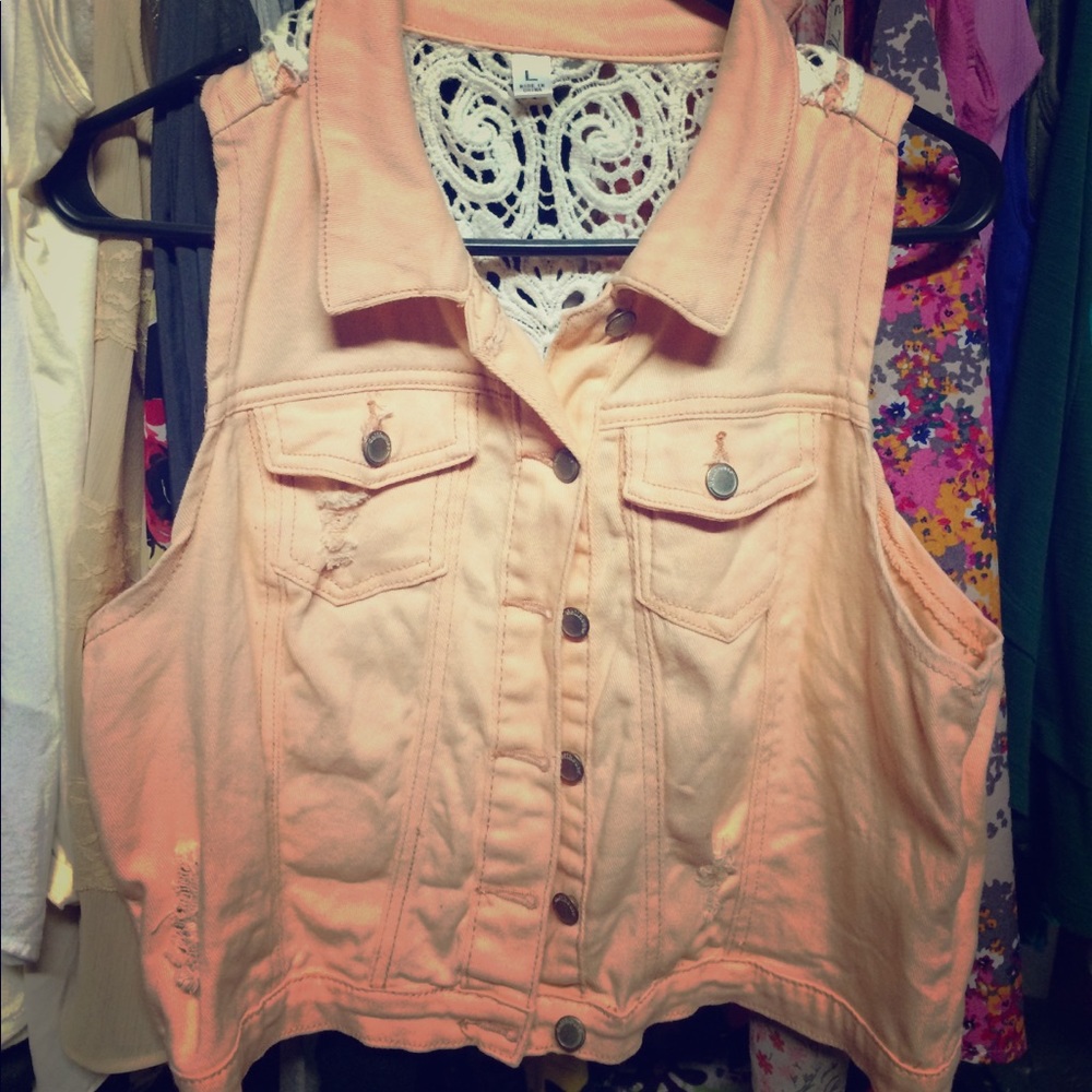 Peach denim vest