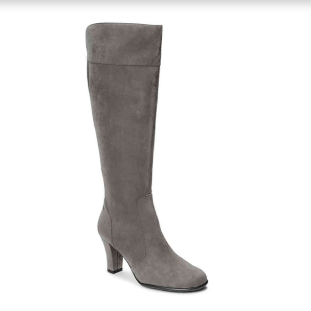 Gray faux suede boots