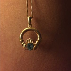 10k gold Claddagh necklace with aquamarine 10k gold Claddagh necklace with aquamarine