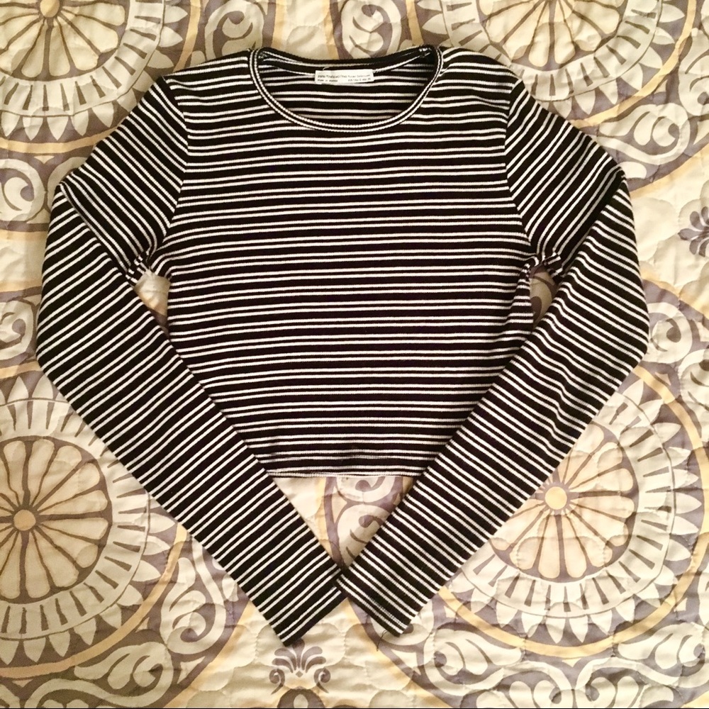 Zara Striped Long Sleeve Crop Top