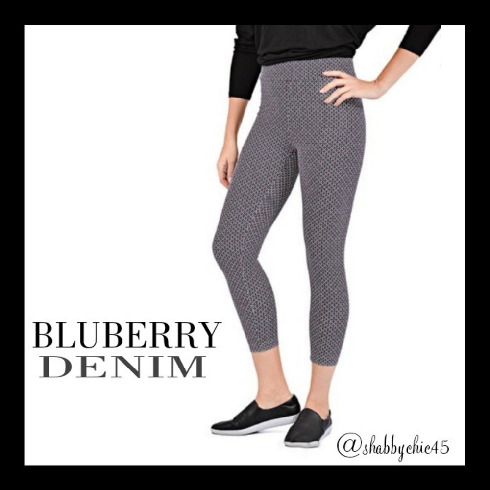 Bluberry Denim Black Geometric Crop Leggings