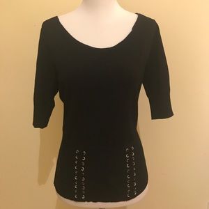 Cache Black 3/4 sleeve fitted Knit