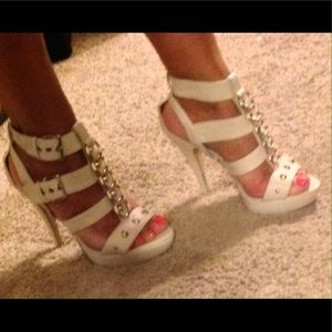 Cream colored Aldo Heels with gold details