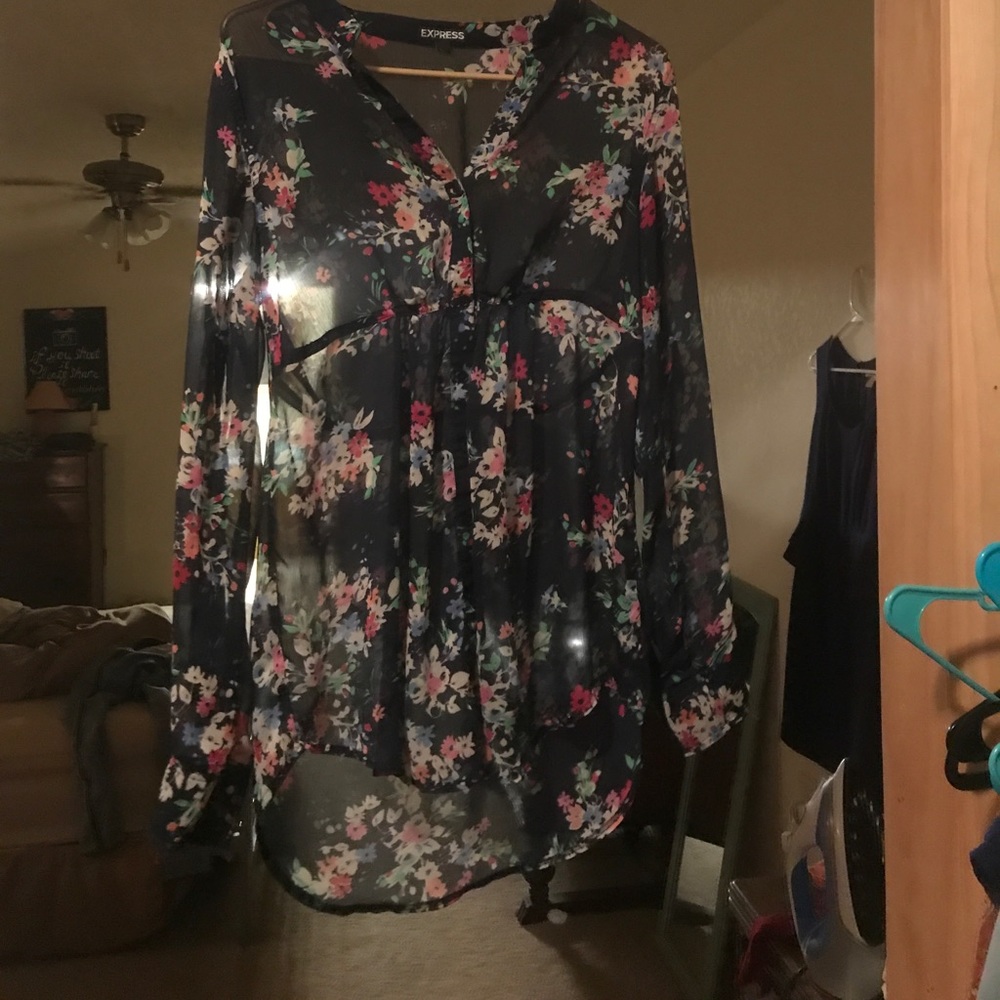 Navy Express floral sheer top