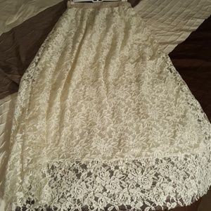 Cream floral lace maxi skirt w/ raw edge hem Cream floral lace maxi skirt w/ raw edge hem