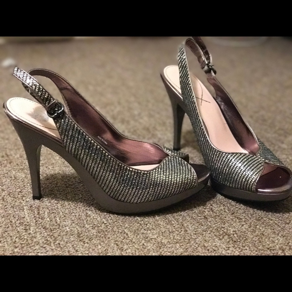 Silver rhinestone heels