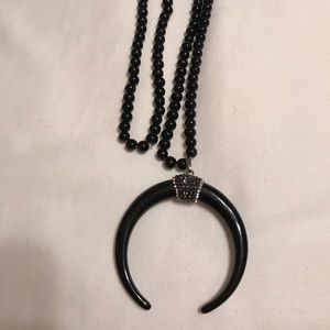 28" black beaded crescent horn necklace 28" black beaded crescent horn necklace