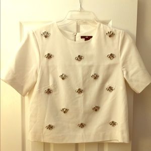 Cropped White studded hm shirt so 4 Cropped White studded hm shirt so 4