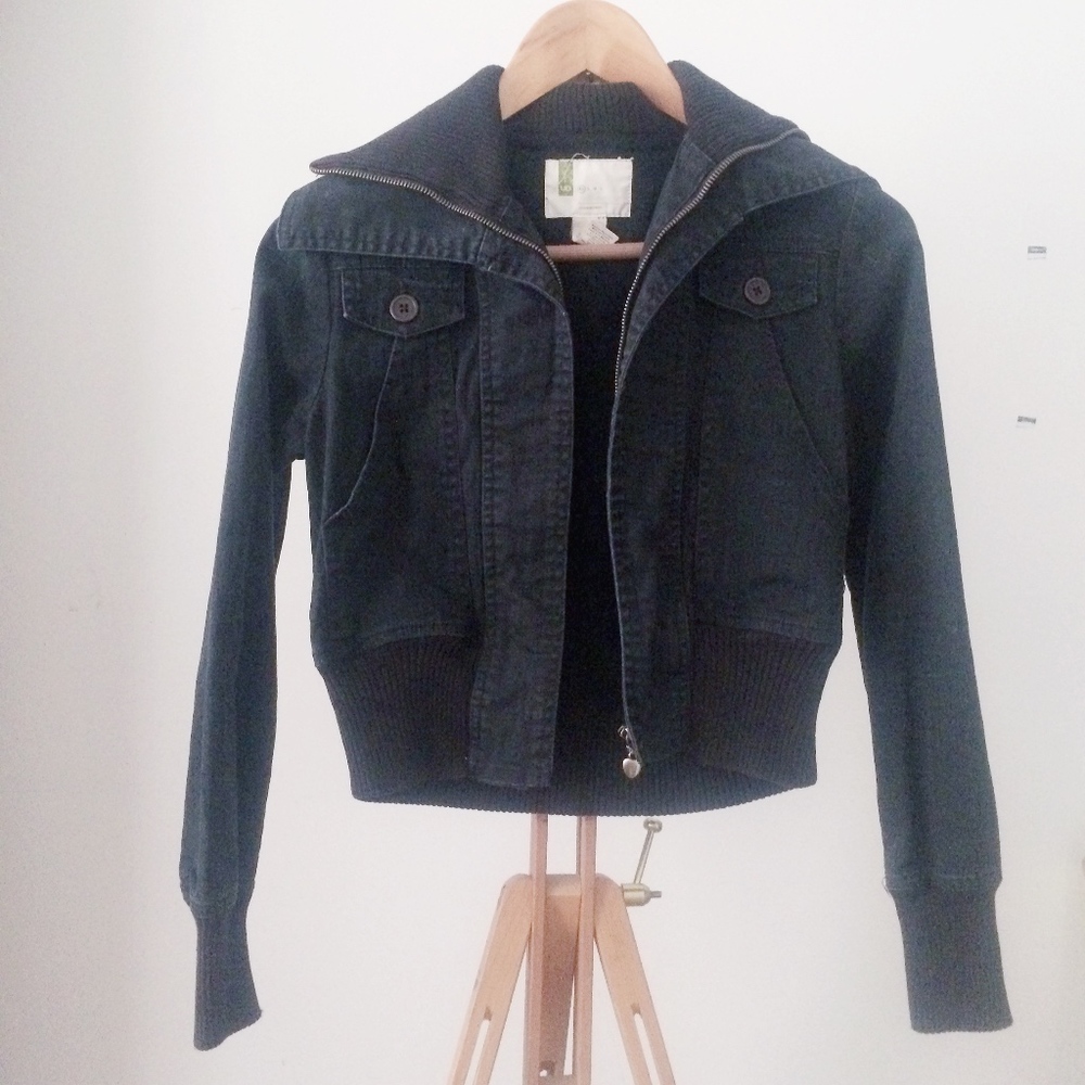 Urban Outfitters Cropped Moto Black Jean Jacket XS