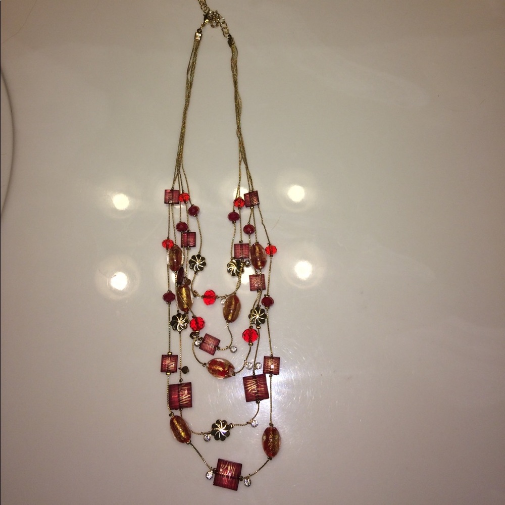 Red, Tan, Gold, Designer Necklace