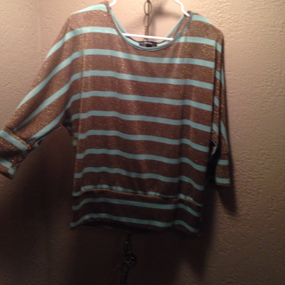 A shimmery golden with coral thin shirt.