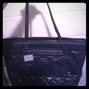 Authentic Navy Blue Patent Leather Coach Tote