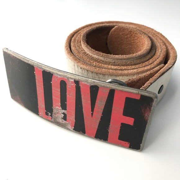 Handmade Distressed LOVE Buckle & Leather Belt - Picture 2 of 5